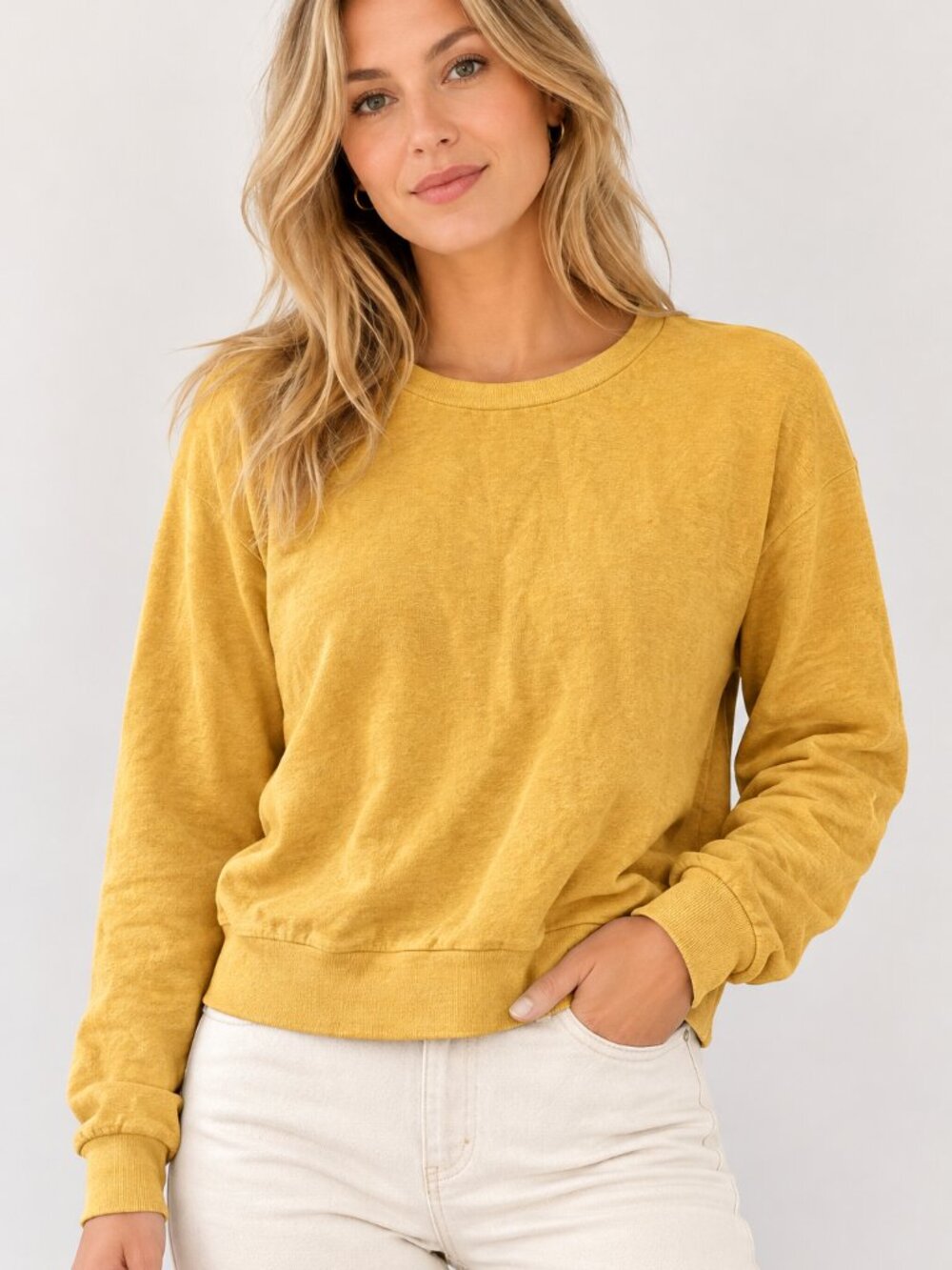 Joe Fresh Mustard Yellow Crewneck Sweatshirt Pullover Cotton Blend Longsleeve